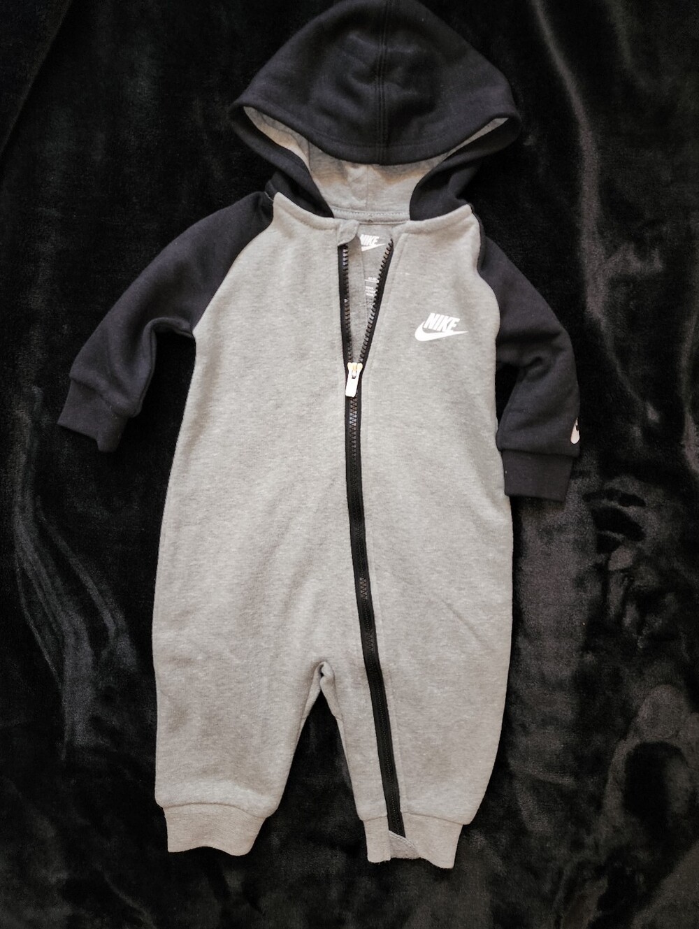 Nike Grey and Black Hooded Baby Romper & Mint  Green Hooded Baby Romper